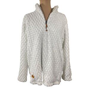Simply Southern Women's 1/4 Zip Fuzzy Diamond White Soft Size L Large